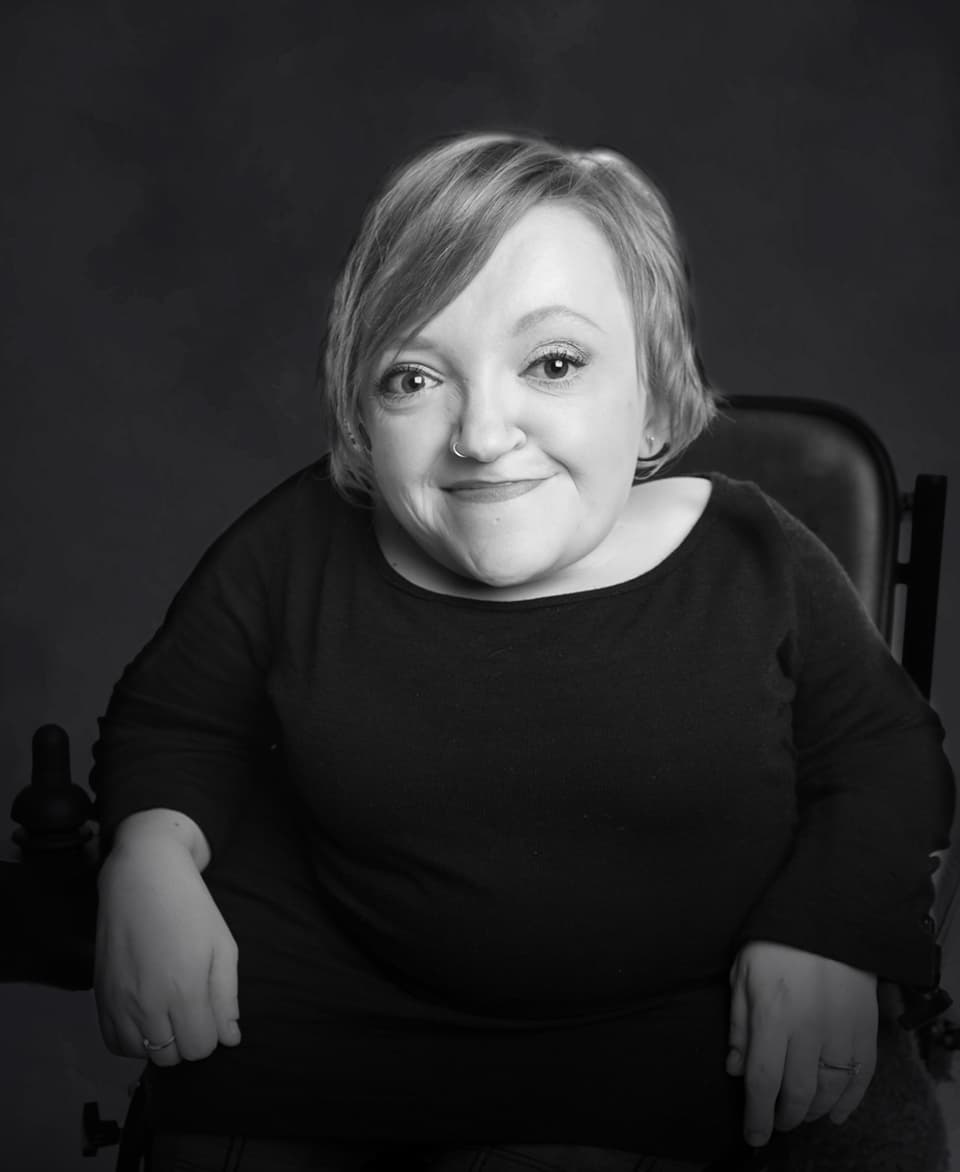 Black and white photo of Stella Young smiling